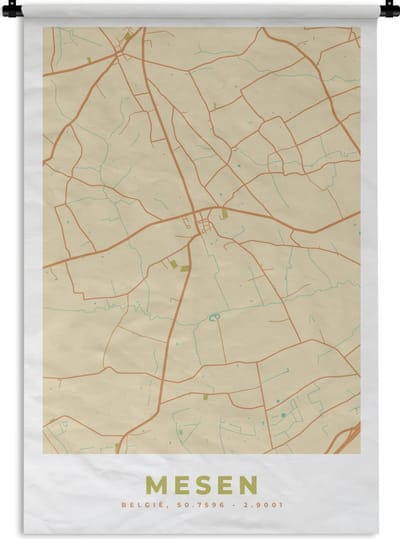 Wandkleed - Wanddoek - Kaart - Stadskaart - Vintage - Mesen - Plattegrond - 120x180 cm - Wandtapijt