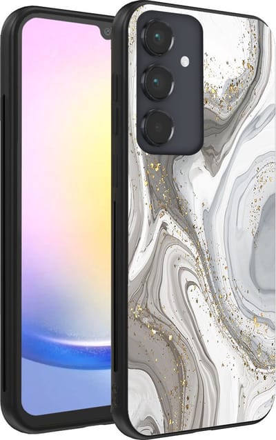 Smartphonica Telefoonhoesje geschikt voor Samsung Galaxy A25 met marmer opdruk - TPU backcover case marble design - Zilver geschikt voor Samsung Galaxy A25