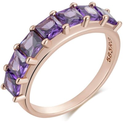 Bague carrée brillante en zircon naturel violet pour femme, tendance, couleur or rose, bijou de mariage vintage, cadeau idéal 10 beige