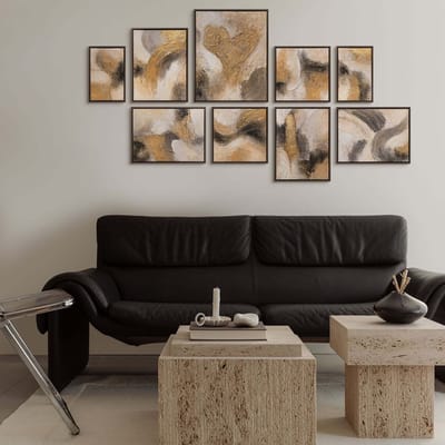 YS Schilderij YSART Wanddecoratie Set 3 Luik Abstract Goud Zwart Acryl Schilderijen met Lijst Flits van Inspiratie