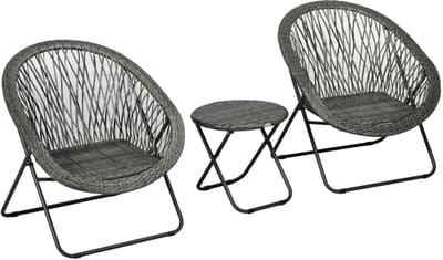Bistroset - Tuinmeubel 3-delig - Inklapbaar Tuinset - Balkonset voor 2 Personen - Tuinmeubelset met 2 Stoelen + Tafel - Zitgroep - Meubel - Loungeset - Meubelsets - voor Tuin, Balkon, Terras - Rotanlook - Grijs