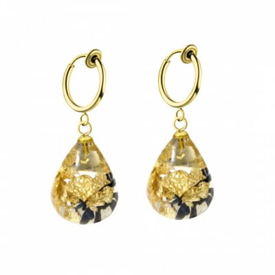 Klem oorbellen - epoxy - goud met zwart druppel- geen gaatje- Charme Bijoux