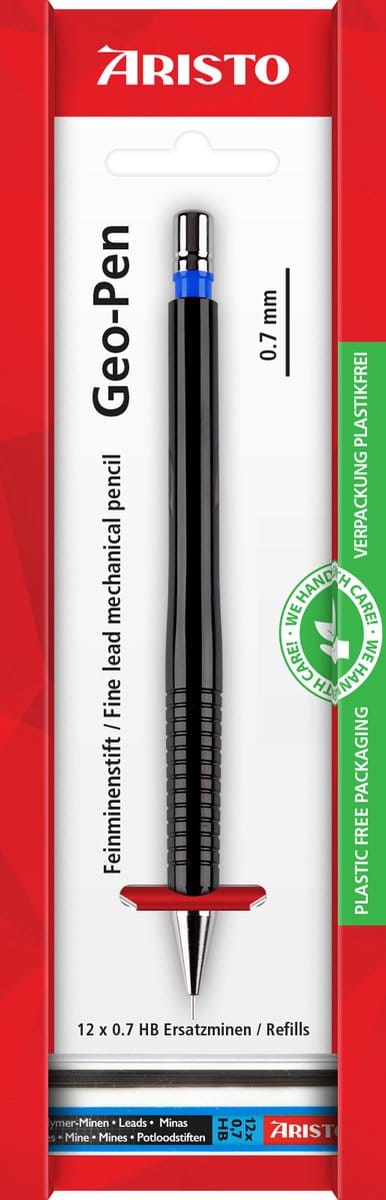 Aristo vulpotlood - Geo-Pen - lijnbreedte 0.7mm - hardheid HB - met gum - blisterverpakking - zwart/blauw - AR-85007EB