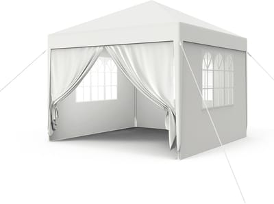 NAIZY Pavilion 3x3m Tuinpaviljoen Tent Waterdichte Stal met 4 Zijpanelen & Ramen & Vaste Grondnagels Party Tent Winterbestendige UV Bescherming, Wit