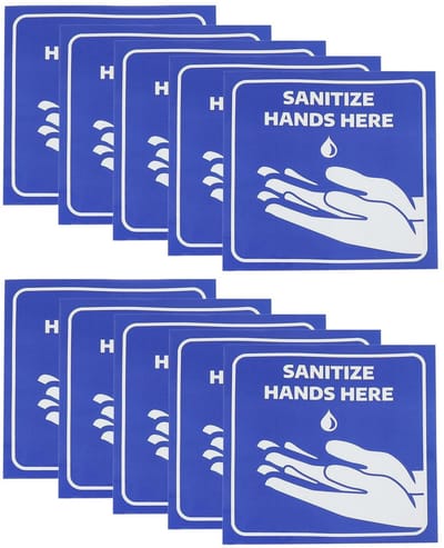 Dailygoods- Handen Hier Borden - 10 Stuks - Zelfklevende Stickers - Waterdicht Vinyl - Krasbestendig - Compact 6x6 Inch - Duidelijk Ontwerp - Hygiëne Stickers