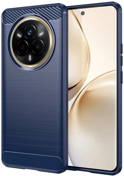 Geborsteld TPU Hoesje Geschikt voor Realme 14 Pro | Beschermhoes | Back Cover | Flexibel TPU | Stijlvol Carbon | Dun | Blauw