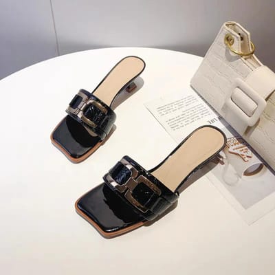 Pantoufles à talons hauts pour femmes, couleur unie, boucle en métal, talon haut, antidérapantes, semelle souple, sandales confortables 40 noir