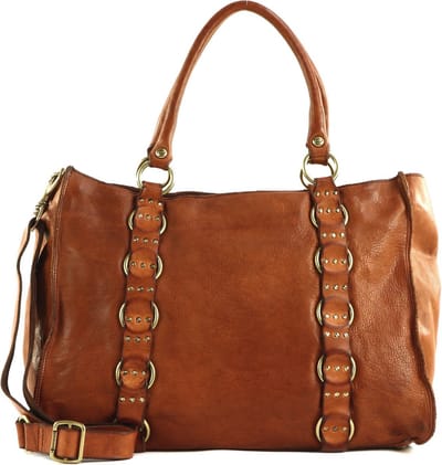 CAMPOMAGGI Leren Schoudertas Shopping Bag Cognac Bruine
