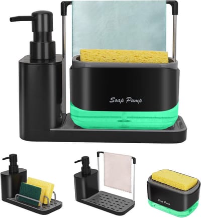 Keuken Zeepverdeler met Sponshouder - 3-in-1 Set - Zwart