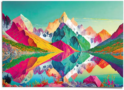 XXL Poster Colourful mountains - 100 x 140 - Papier - REINDERS