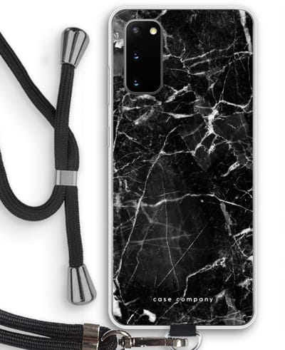 Case Company® - Hoesje met koord geschikt voor Samsung Galaxy S20 hoesje met Koord - Zwart Marmer - Telefoonhoesje met Zwart Koord - Bescherming aan alle Kanten en Over de Schermrand