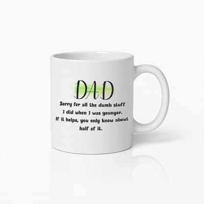 Grappige Vader Mok – “Sorry Voor Al Die Domme Dingen Die Ik Als Jongere Heb Gedaan” – 330ml Keramische Koffiebeker – Humoristisch Vaderdag Cadeau