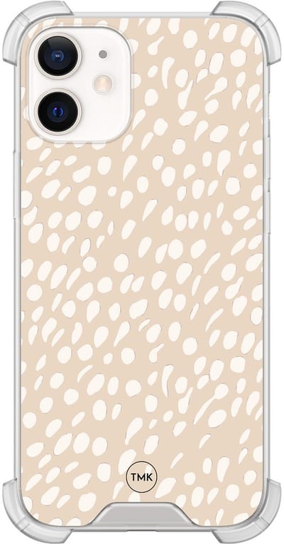 Shockproof hoesje geschikt voor Apple iPhone 12 mini - Sand dots - Schokbestendig - Verhoogde randen - TPU case - Extra Sterke Back Cover - Gestipt - Transparant, Beige