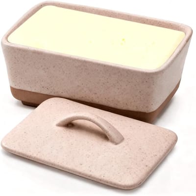 Kleine keramische botervloot met deksel en handvat, vintage porseleinen botervloot voor standaard boter, ideaal voor kaas en tafelgebruik