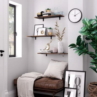 Songmics Wandplank Set Van 2 Hover Rack Decoratieve Planken Vintage Hout Look