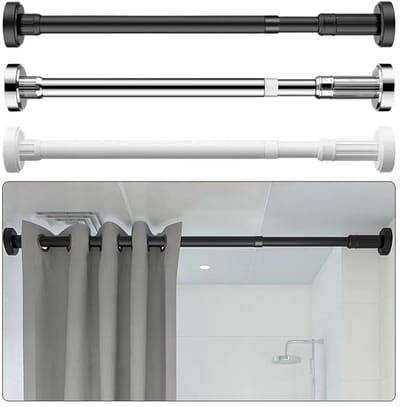 WiseGoods Premium Douchegordijnstang - Douchegordijnstangen Uitschuifbaar - Aluminium Gordijnroede - Zonder Boren 55-85CM - Zilver