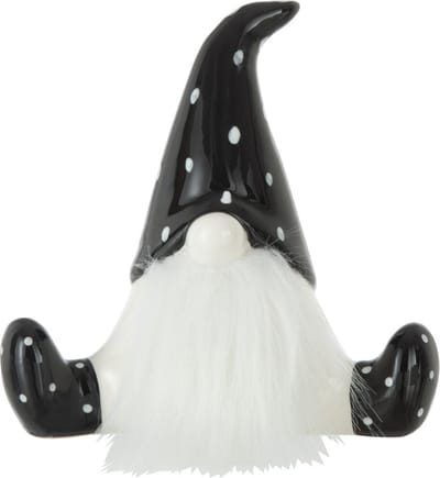 J-Line figuur Kerstman Zittend - keramiek - zwart/wit - small