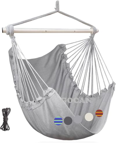 Comfortabele Hangstoel Schommel - 110 x 150 cm, Maximaal 150 kg, Katoenen en Metalen Spreidstang, Draagbaar en Eenvoudig te Installeren