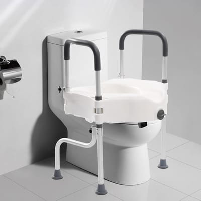 Toiletverhoger Met Armleuningen - Zitverhoging Senioren - Veilig Toiletgebruik - In Hoogte Verstelbaar - 11 Cm Verhoging - Wit