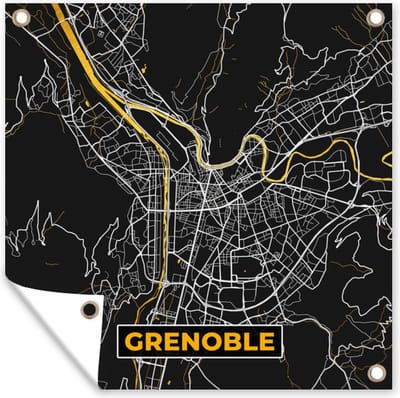 Tuin poster Grenoble – Plattegrond – Frankrijk – Kaart – Stadskaart - 200x200 cm - Tuindoek