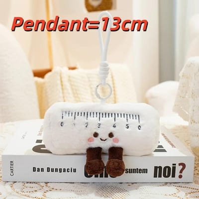 Schattig Kantoorbenodigdheden Pluche Speelgoed Kawaii Cartoon Liniaal Potlood Rekenmachine Gevuld Hanger Kussen Kussen Bank Bed Huis Decoratie Student As Picture white