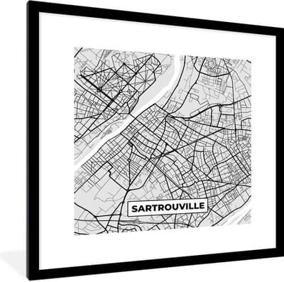 Fotolijst incl. Poster - Plattegrond - Kaart - Stadskaart - Frankrijk - Sartrouville - 40x40 cm - Posterlijst