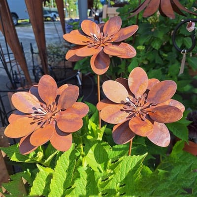 Tuinstekers Set - Bloemenstekers Metaal - Tuin Decoratie - Roest Patina - 40 cm Hoog - Roestkleur