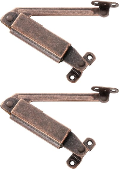 2 stuks zelfbalancerende dekselsteunen, ijzeren scharnieren, ondersteunen links en rechts, 19 cm, steunscharnieren voor doos, kast, kist, bronzen scharnieren