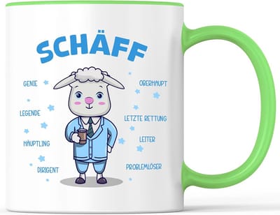 Mok met gezegde Schff Chef leidinggevende beker lijn teamleider - grappig cadeau - koffiemok als cadeau-idee - koffiemok 330 ml - wit-groen