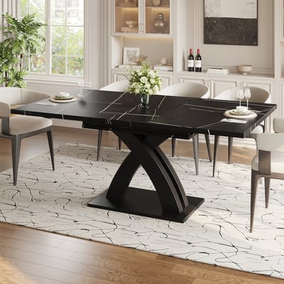 MODENUIT Eettafel - Uitschuifbaar Tafelblad Voor Eetkamer En Keuken - MDF En Metaal - 120-160x80x76 Cm - Zwart