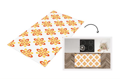 Keukenloper 120x60 cm - Keukenmat vinyl Patroon - Jaren 70 - Bloemen - Oranje - Keukenmatten loper - Keuken vloerkleed tapijt