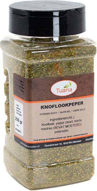 Tuana Kruiden - Knoflook Peper Mix Zonder Zout - Strooibus 400 Gram - Tuanashop - GP-K-0033