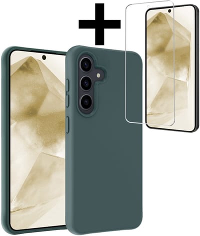 Hoesje - Met Screenprotector - Geschikt voor Samsung Galaxy A56 - Sterk & Shockproof - Back Cover - Siliconen Case - Telefoon Hoes - Telefoonhoesjes - Donkergroen
