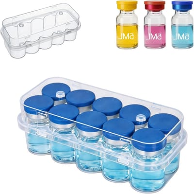 10-voudige peptidebox voor de koelkast, transparante opbergdoos voor 5 ml glazen flesjes, ideaal voor GLP-1 en Bac Water, perfect voor peptide opslag en organisatie