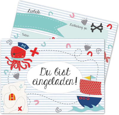 Uitnodigingskaarten voor Kinderverjaardagen - Piraten Thema - Set van 12