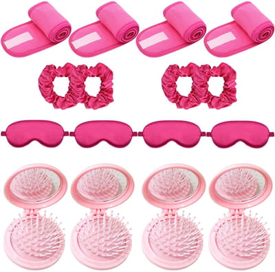 Dailygoods- Slaapmasker Imitatie Zijde - Oogmasker - Satijnen Scrunchies - Haarborstel Reisformaat - 16 Stuks - Comfortabel en Lichtgewicht