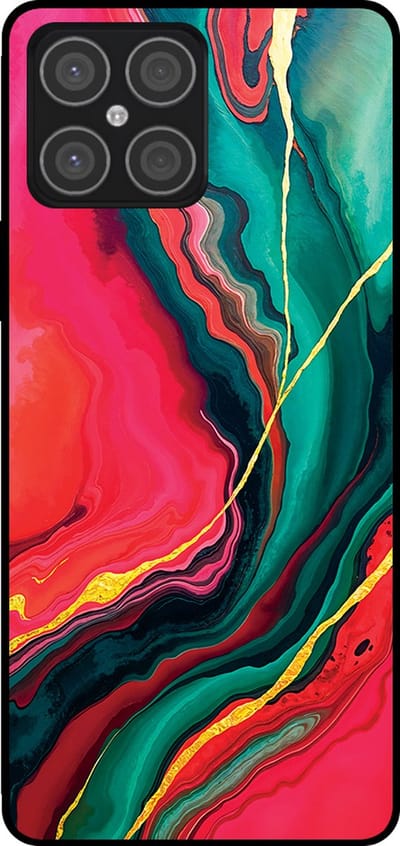 Smartphonica Telefoonhoesje Geschikt voor Huawei Honor X8 4G met Rood Groen Marmer Opdruk - TPU Backcover Case Red Green Marble Design geschikt voor Huawei Honor X8