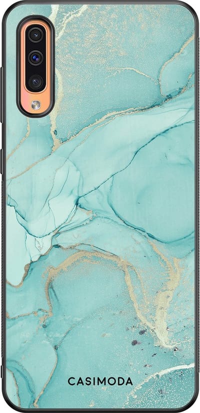 Casimoda® hoesje - Geschikt voor Samsung Galaxy A50 - Marmer mint groen - Zwart TPU Backcover - Marmer - Mint