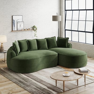 DESMIU Hoekbank 252 x 164 x 67 cm - Frameloos Modulair Met Diepe Chaise Longue En Kussens - Voor Woonkamer - Chenille Groen