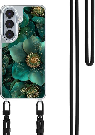Casimoda® hoesje met zwart koord - Geschikt voor Samsung S26 - Emerald Flowers - Afneembaar koord - TPU/polycarbonaat - Groen