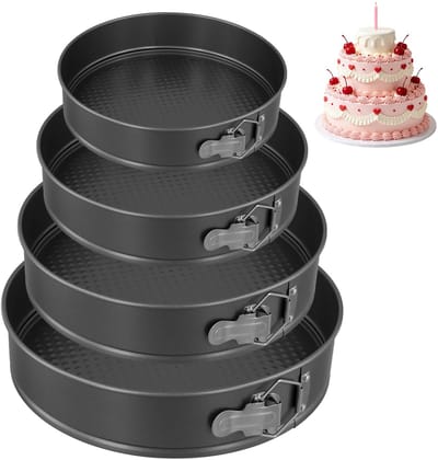 Dailygoods- Springvorm Set van 4 - Ronde Bakvormen 20/22/26/28 cm - Antikleef - Losse Bodem - Carbon Staal - Zwart - Bakvorm