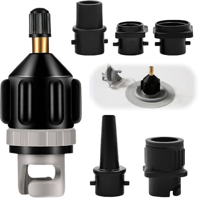 Opblaasadapter - Ventiel adapter - Watersport Spullen - Vijf Opzetstukken - Compact Formaat - Zwart