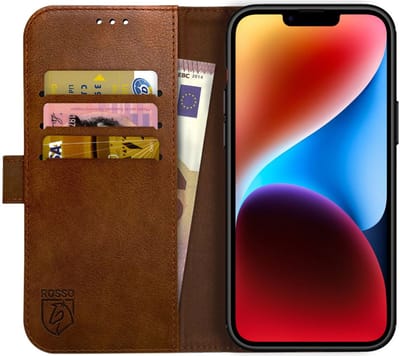Rosso Element Book Case Wallet Hoesje Geschikt voor Apple iPhone 14 Plus | Portemonnee | 3 Pasjes | Magneetsluiting | Stand Functie | Bruin
