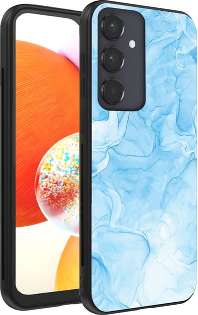 Smartphonica Telefoonhoesje voor Samsung Galaxy A14 met marmer opdruk - TPU backcover case marble design - Lichtblauw geschikt voor Samsung Galaxy A14