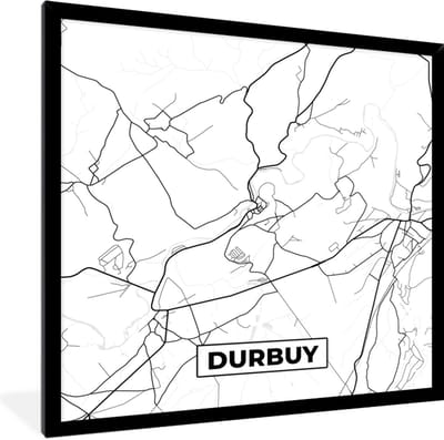 Fotolijst incl. Poster Zwart Wit- Plattegrond – Durbuy – Zwart Wit – Stadskaart - Kaart - België - 40x40 cm - Posterlijst