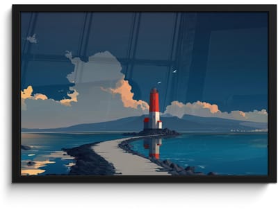 Poster in lijst - Fotolijst 60x40 cm - Posters - Vuurtoren - Zee - Wolken - Posterlijst zwart - Decoratie - Wanddecoratie woonkamer - Muurdecoratie slaapkamer