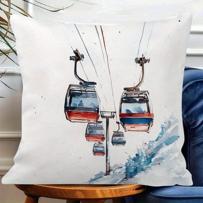 Waterverf Skilift Kussensloop Kussenhoes Berg Ski Decor Sneeuw Kussen Decoratie Kunst Huis Accent 40x40cm 45x45cm