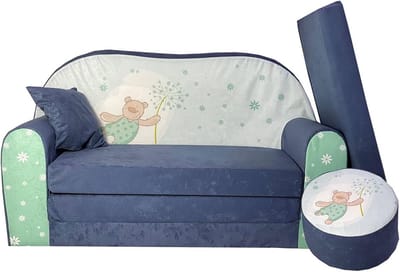 Uitklapbare Kinderbank 2-in-1 Slaapbank voor Kinderen (100x60cm) met Kussen en Kruk