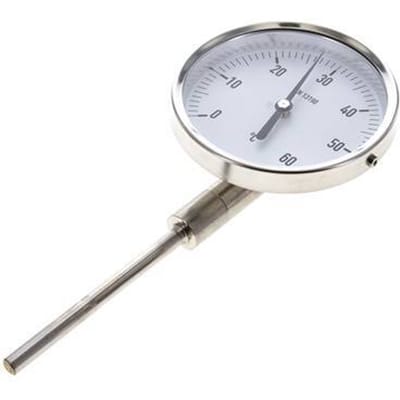 0 tot +60°C RVS Bimetalen Thermometer 100mm Behuizing 100mm Dompelbuis Onderaansluiting - TBLUSH-60-100-100