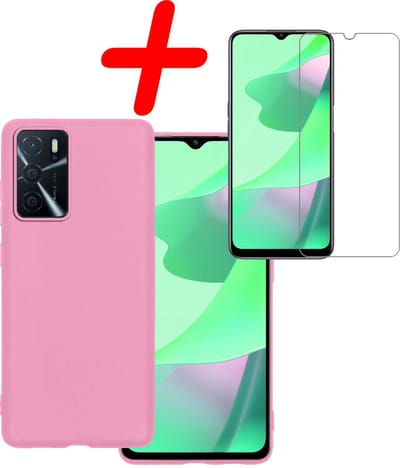 Hoesje Met Screenprotector - Geschikt voor OPPO A16s - Sterk & Shockproof - Back Cover - Siliconen Case - Telefoon Hoes - Lichtroze